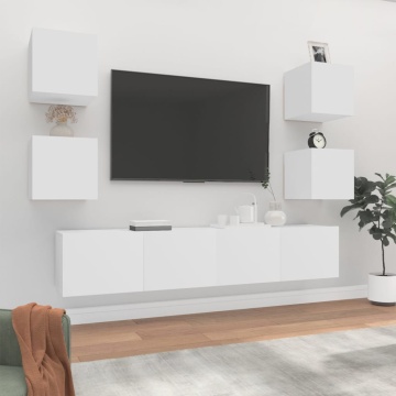 Set dulap TV, 6 piese, alb, lemn prelucrat - Img 1