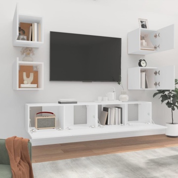 Set dulap TV, 6 piese, alb, lemn prelucrat - Img 3