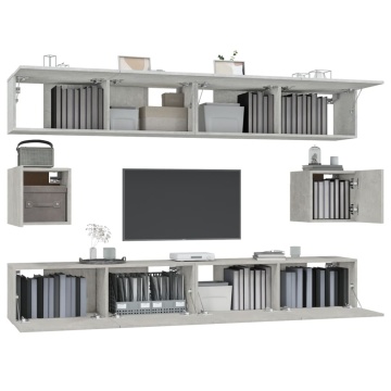Set dulap TV, 6 piese, gri beton, lemn prelucrat - Img 4