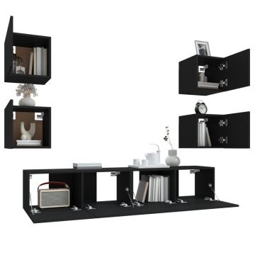 Set dulap TV, 6 piese, negru, lemn prelucrat - Img 8