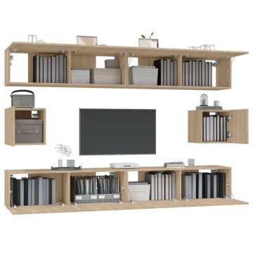 Set dulap TV, 6 piese, stejar sonoma, lemn prelucrat - Img 4