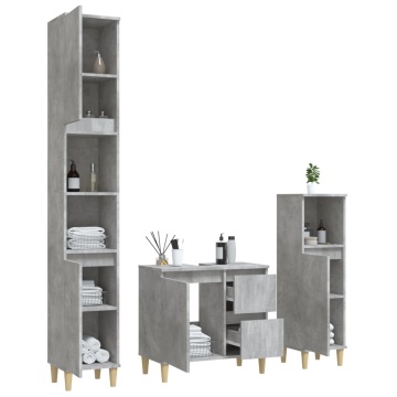 Set dulapuri de baie, 3 piese, gri beton, lemn prelucrat - Img 4