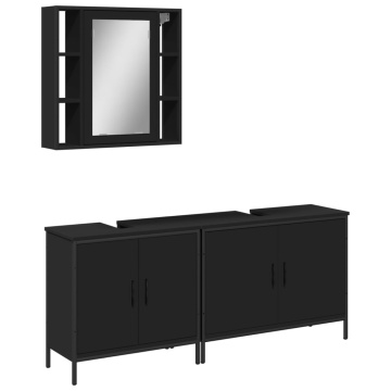 Set dulapuri de baie, 3 piese, negru, lemn prelucrat - Img 2