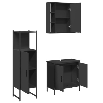 Set dulapuri de baie, 3 piese, negru, lemn prelucrat - Img 8