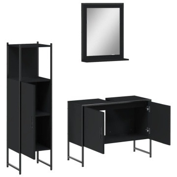 Set dulapuri de baie, 3 piese, negru, lemn prelucrat - Img 8