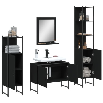 Set dulapuri de baie, 4 piese, negru, lemn prelucrat - Img 4