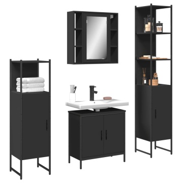 Set dulapuri de baie, 4 piese, negru, lemn prelucrat - Img 1