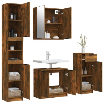 Set dulapuri de baie, 4 piese, stejar afumat, lemn prelucrat - Img 4