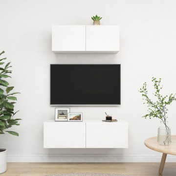 Set dulapuri TV, 2 piese, alb, lemn prelucrat - Img 1