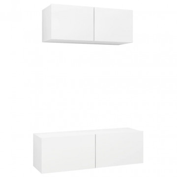 Set dulapuri TV, 2 piese, alb, lemn prelucrat - Img 2