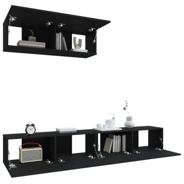Set dulapuri TV, 3 piese, negru, lemn prelucrat - Img 4