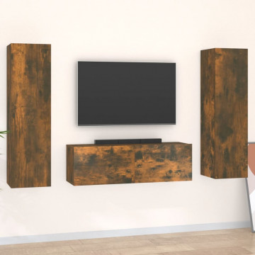 Set dulapuri TV, 3 piese, stejar fumuriu, lemn prelucrat - Img 1