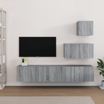Set dulapuri TV, 4 piese, gri sonoma, lemn prelucrat - Img 1