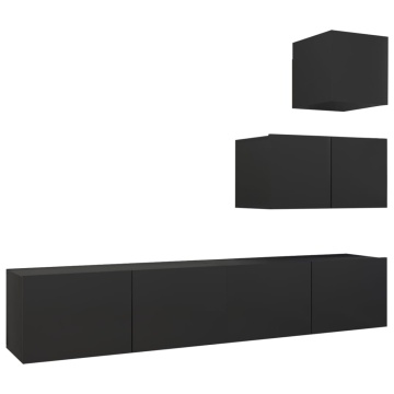 Set dulapuri TV, 4 piese, negru, lemn prelucrat - Img 2