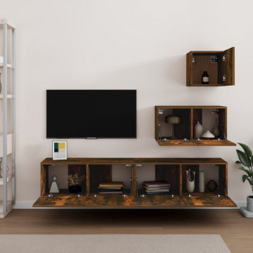 Set dulapuri TV, 4 piese, stejar fumuriu, lemn prelucrat - Img 3