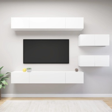 Set dulapuri TV, 6 piese, alb, lemn prelucrat - Img 1