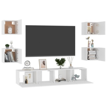 Set dulapuri TV, 6 piese, alb, lemn prelucrat - Img 3