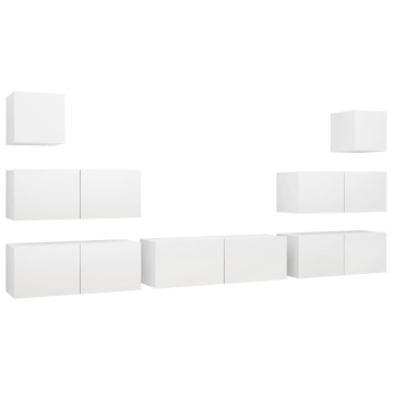 Set dulapuri TV, 7 piese, alb, lemn prelucrat - Img 2
