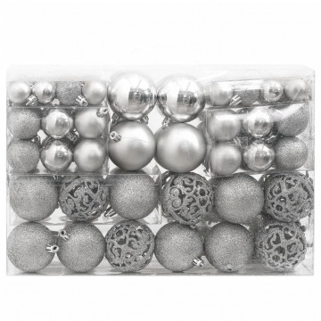 Set globuri de Crăciun 111 buc., argintiu, polistiren - Img 1
