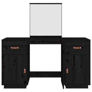 Set masă de toaletă cu oglindă, negru, lemn masiv de pin - Img 5