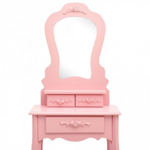 Set masă de toaletă cu taburet roz 50x59x136 cm lemn paulownia - Img 6