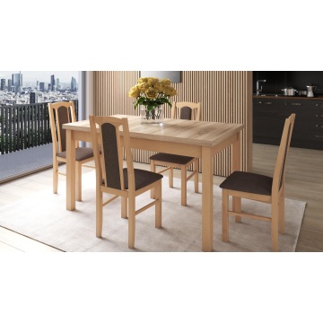 Set masa extensibila 140-180x80 cm cu 4 scaune tapitate, mb-21 modena1 si s-37 boss7 s6, sonoma, lemn masiv de fag, stofa - Img 1