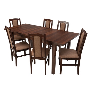Set masa extensibila 140-180x80 cm cu 6 scaune tapitate, mb-21 modena1 si s-37 boss7 o15, nuc, lemn masiv de fag, stofa - Img 2