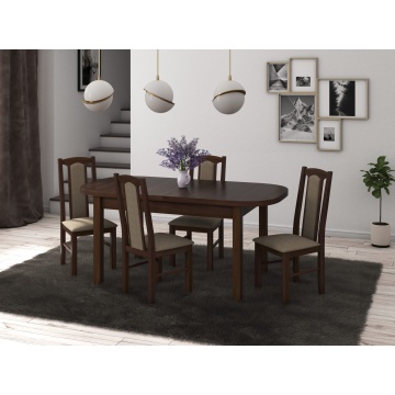 Set masa extensibila 160x200cm cu 4 scaune tapitate, mb-12 venus1 si s-37 boss7 o27a, nuc, lemn masiv de fag, stofa - Img 1