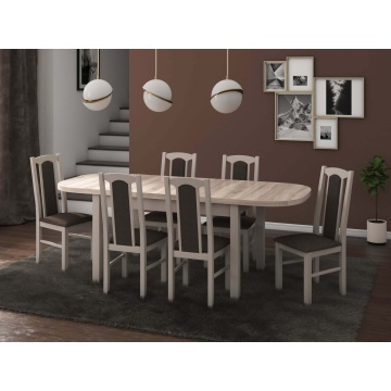 Set masa extensibila 160x200cm cu 6 scaune tapitate, mb-12 venus1 si s-37 boss7 s6, sonoma, lemn masiv de fag, stofa - Img 1
