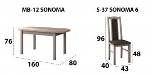 Set masa extensibila 160x200cm cu 6 scaune tapitate, mb-12 venus1 si s-37 boss7 s6, sonoma, lemn masiv de fag, stofa - Img 6