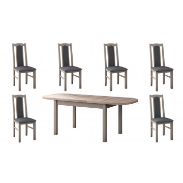 Set masa extensibila 160x200cm cu 6 scaune tapitate, mb-12 venus1 si s-37 boss7 s11, sonoma, lemn masiv de fag, stofa - Img 7