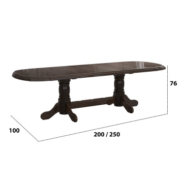 Set masa extensibila jork 200x250 cm, lemn masiv wenge, cu 10 scaune tapitate stofa maro, s-38 W2 - Img 2