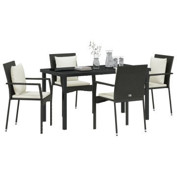 Set Masă Grădină 5 Piese cu Perne Negru Ratan Poli - Img 3