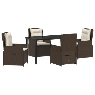 Set masă grădină 5 piese maro din poliratan, Masă grădină neagră 140x80x73 cm din sticlă securizată - Img 2