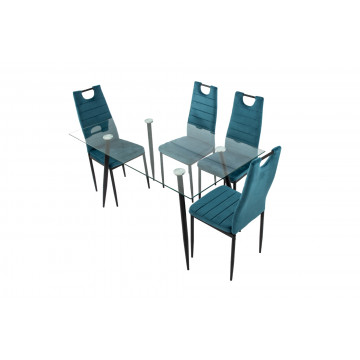 Set masa mb-84, sticla securizata, 140x76x80 cm, cu 4 scaune s-175 albastru, 58x98x48 cm - Img 5