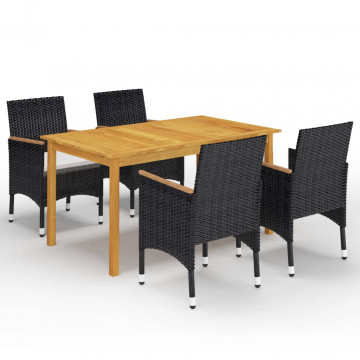Set masă pentru grădină, 5 piese, cu perne, negru - Img 1