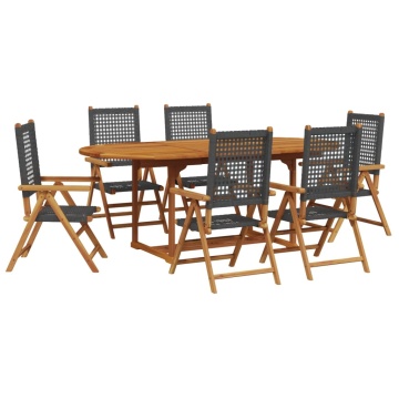 Set masă pentru grădină, 7 piese, negru, poliratan/lemn masiv - Img 2