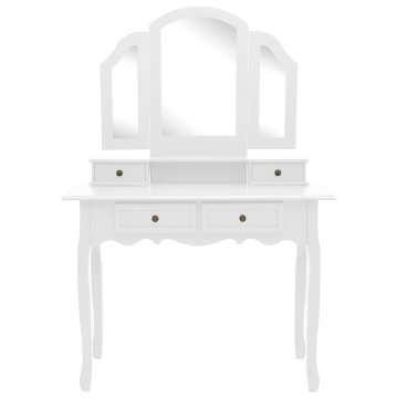 Set masă toaletă cu taburet alb 100x40x146 cm lemn paulownia - Img 3