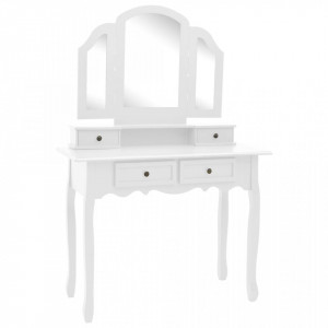 Set masă toaletă cu taburet alb 100x40x146 cm lemn paulownia - Img 3