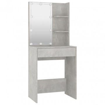 Set măsuță de toaletă cu LED, gri beton, lemn prelucrat - Img 6