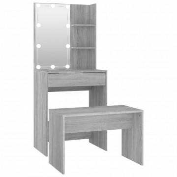 Set măsuță de toaletă cu LED, stejar sonoma, lemn prelucrat - Img 2