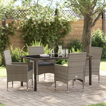 Set mese grădină 5 piese cu perne Ratan gri poli, Masă Black 160x80x73 cm din sticlă securizată - Img 1