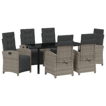 Set mese grădină 7 piese cu perne gri din ratan polimeric, Masă grădină neagră 160x80x73 cm din sticlă temperată - Img 2