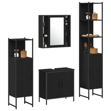 Set mobilier baie de 4 piese Stejar Negru Lemn prelucrat - Img 3