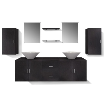 Set mobilier baie format din 9 piese cu chiuvete incluse, Negru - Img 8