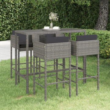 Set mobilier bar de grădină cu perne, 5 piese, gri, poliratan - Img 1