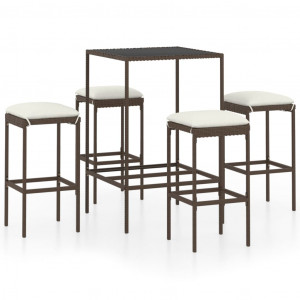 Set mobilier bar de grădină cu perne, 5 piese, maro, poliratan - Img 1