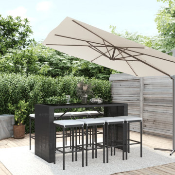 Set mobilier bar de grădină cu perne, 9 piese, negru, poliratan - Img 1