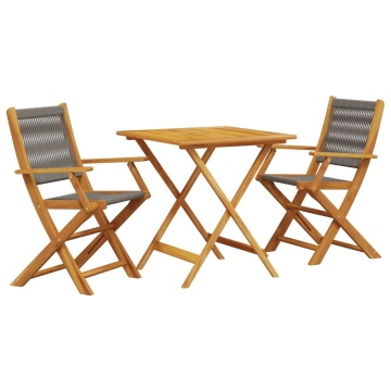 Set mobilier bistro, 3 piese, gri, polipropilenă și lemn masiv - Img 2