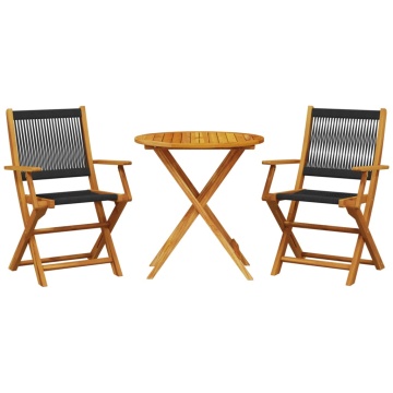 Set mobilier bistro, 3 piese, negru, polipropilenă lemn masiv - Img 2